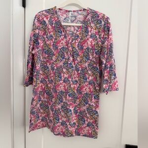 Lulu B Vibrant Pink and Blue Paisley Women's Tunic Top